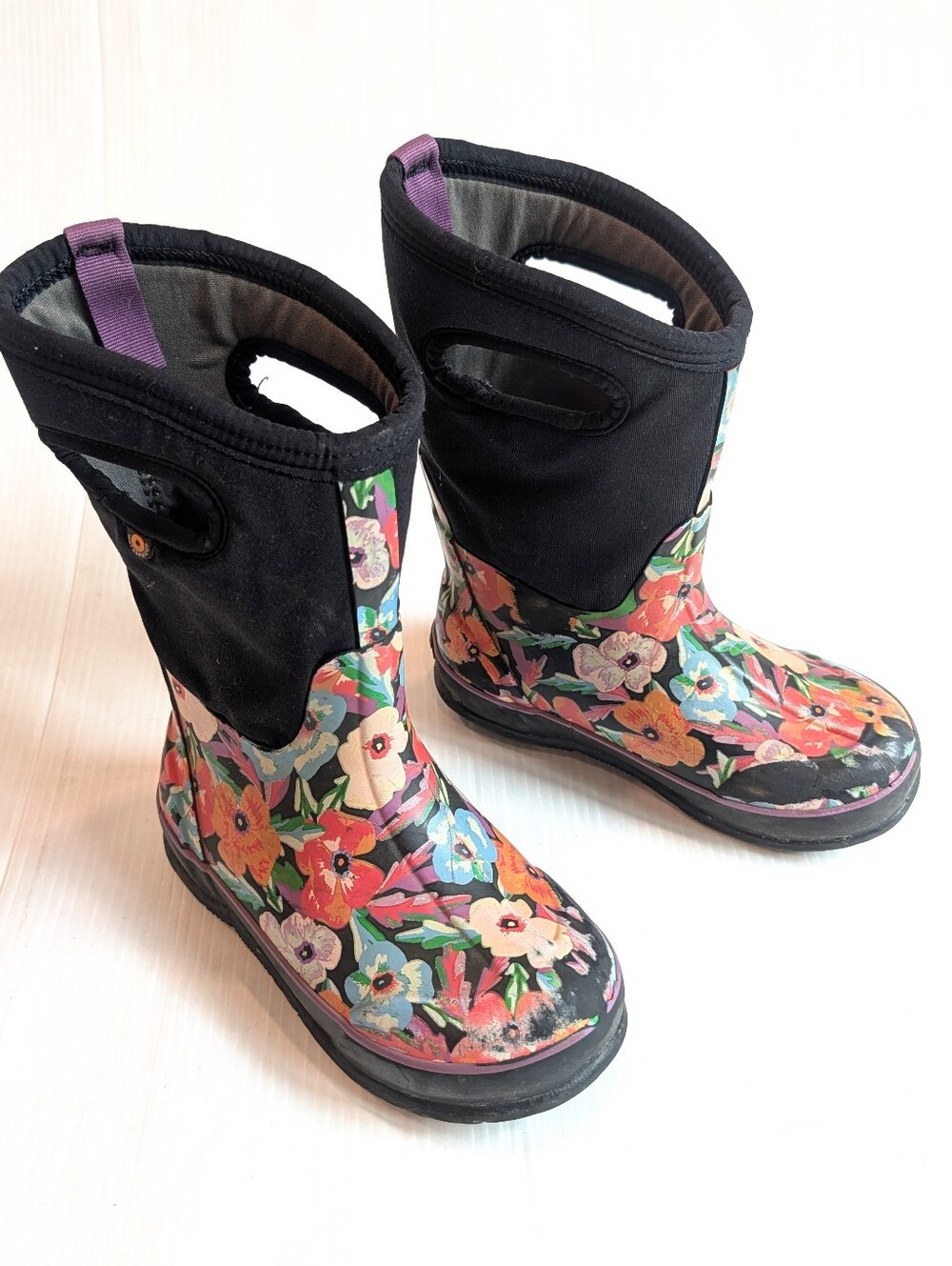 BOGS Kids Pansies Floral Waterproof Rain Boots - Size 1 Girls